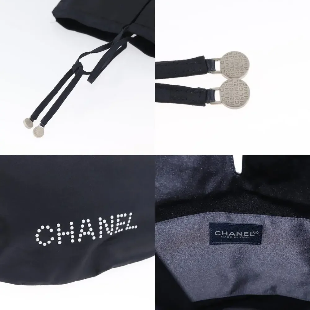 Chanel Satin Drawstring Bag Handbag Navy CC Blue